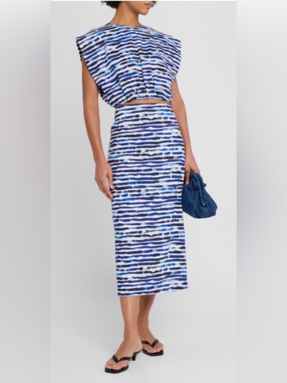 A.L.C. Phoebe Linen-Blend Print Stripe Pencil Skirt
